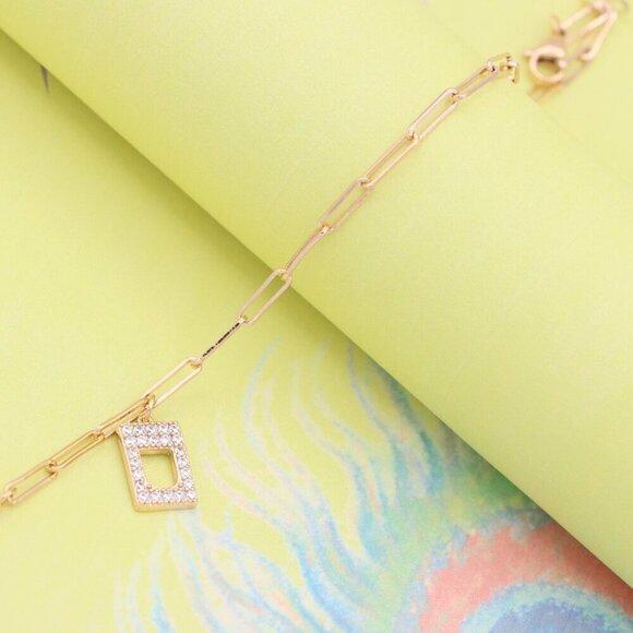 "Rose Gold Designer Bracelet with CZ Letter D Charms, XPBL0848 - Picture 6 of 12